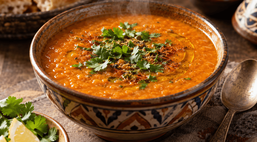 Soupe épicée aux lentilles et herbes fraîches
